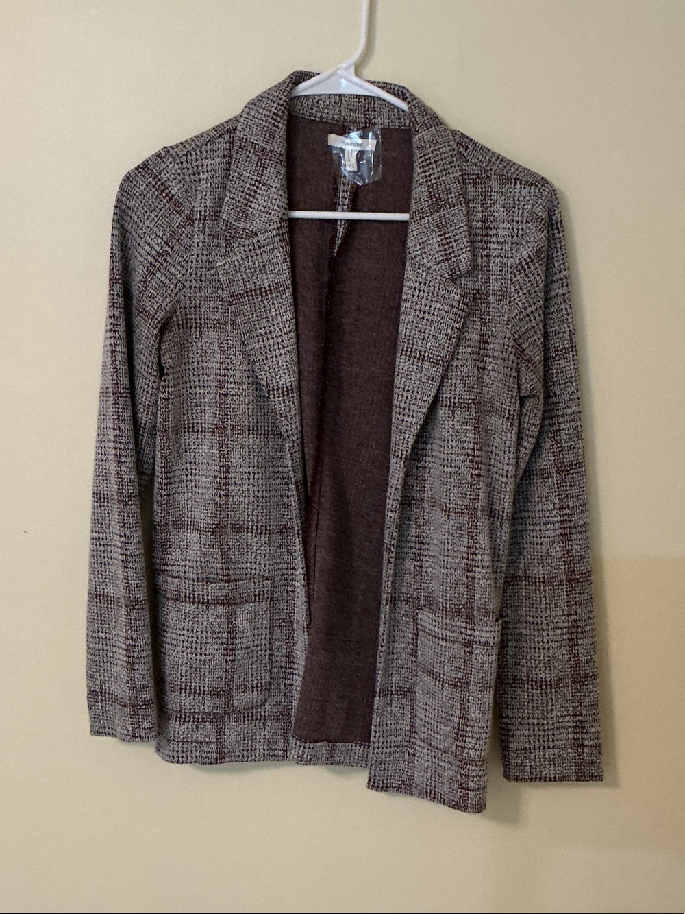 Maurices Brown Plaid Open Blazer